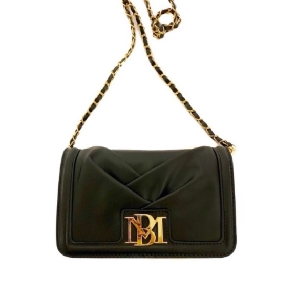 BADGLEY MISCHKA Gold Chain Pleated Crossbody Bag in Black NWT - Picture 2 of 13